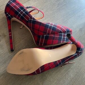 Red and Black High Heels with Plaid Pattern